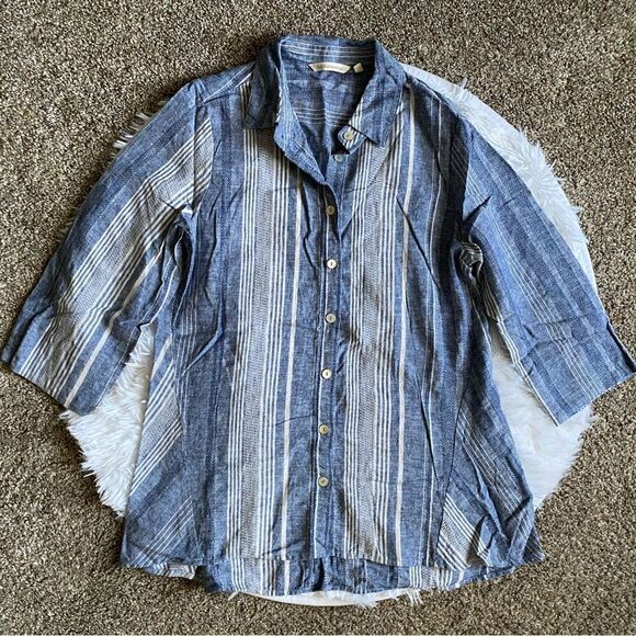 Soft Surroundings Livienne Button Down Shirt Linen Cotton Blue White Size Medium - Picture 1 of 6
